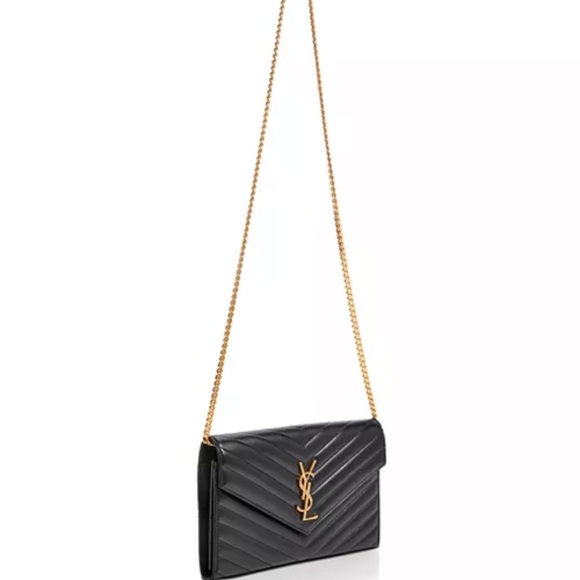 Yves Saint Laurent Black Chevron Shoulder Bag with Gold Chain - Picture 3 of 6
